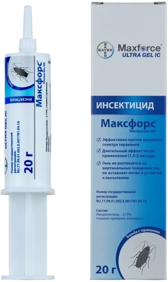 Средство Bayer Максфорс от тараканов 20г гель шприц 30 г дохс для уничтожения муравьев