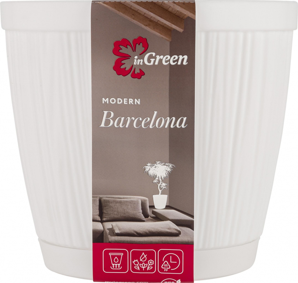 Горшок для цветов InGreen Barcelona белый 6,5л горшок для цветов ingreen barcelona белый 1 8л
