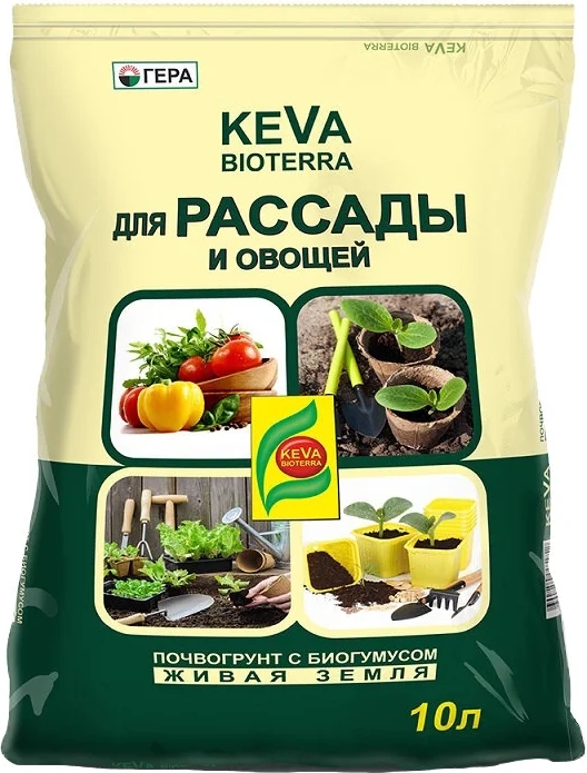 БИОпочвогрунт Гера для рассады и овощей Keva Bioterra 10л почвогрунт keva bioterra универсальный 20л гера