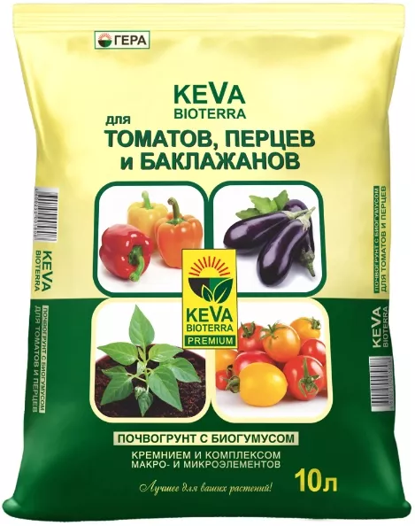БИОпочвогрунт "Гера" для томатов и перцев Keva Bioterra 10л