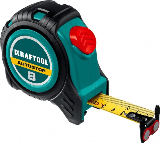 Рулетка измерительная Kraftool AutoStop 8м/25мм с автостопом рулетка kraftool x drive 8м 25мм 34122 08 z02