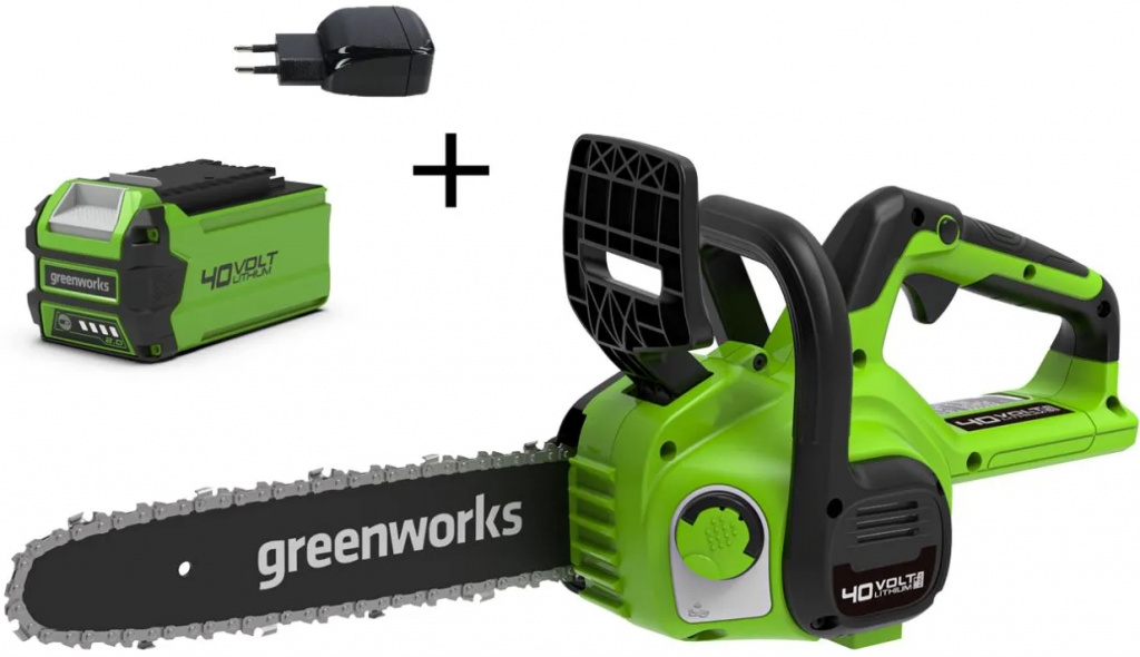 Цепная пила Greenworks аккумуляторная 40V, 30см, с 1x АКБ 4Ач и ЗУ фото